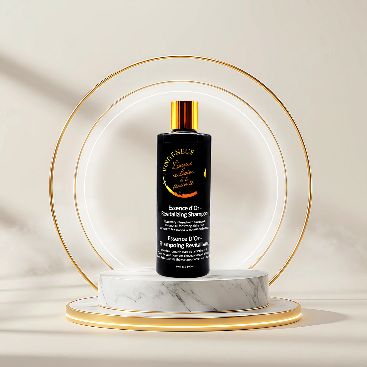 Vingt-Neuf Revitalizing Shampoo 300ml bottle on luxury display for refreshed, healthy hair