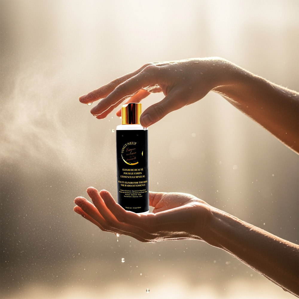 Vingt-Neuf Body Beauty Elixir luxury body oil application with dropper for radiant skin