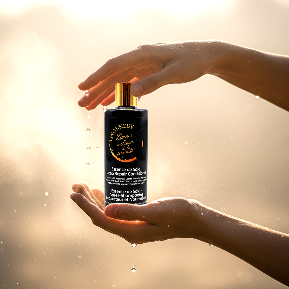 Vingt-Neuf Repairing and Nourishing Conditioner applied to hair for smooth, healthy strands