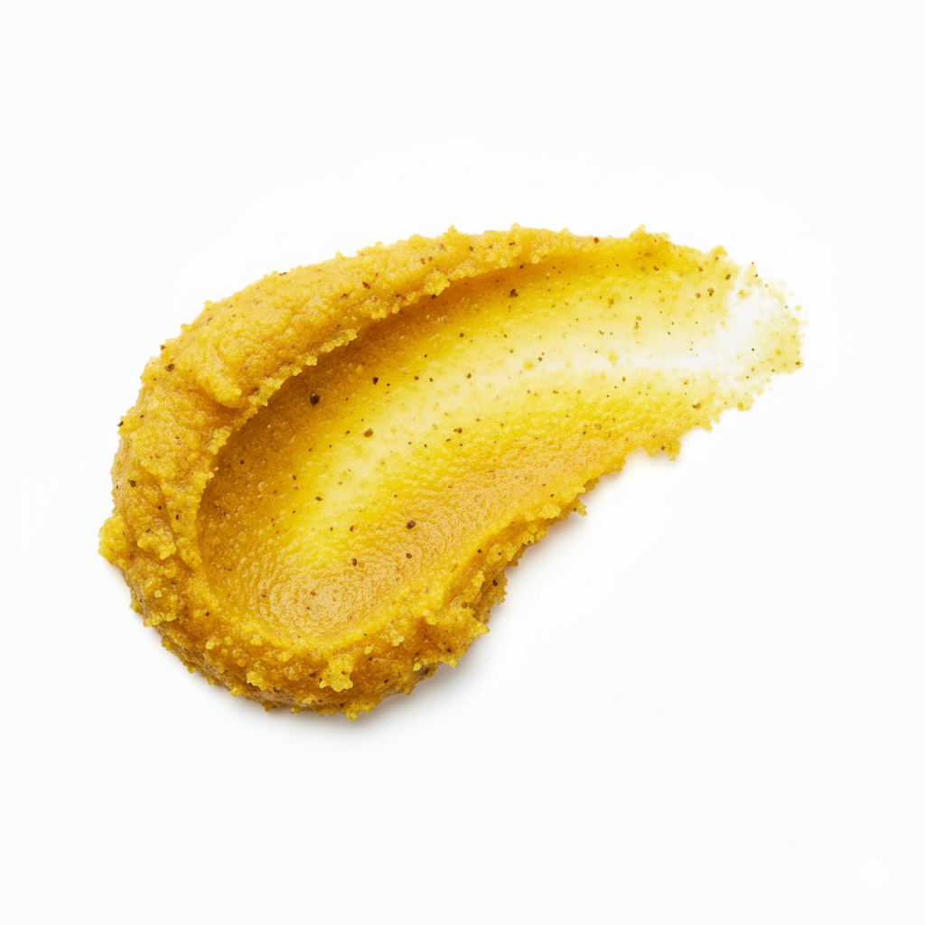 Turmeric and lemon body scrub texture highlighting brightening exfoliation formula